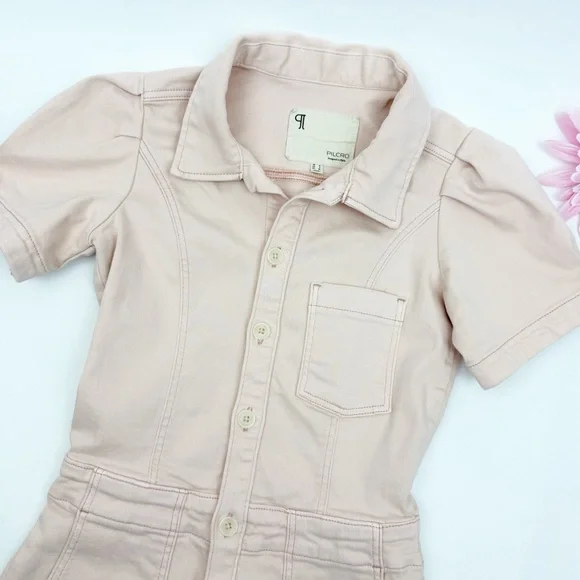 Pilcro X Anthropologie The Kit Utility Romper Pink Rose Denim Blush Coverall